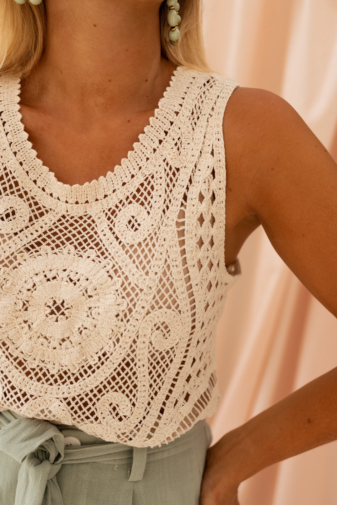 Ecru Virkad Aliette Topp