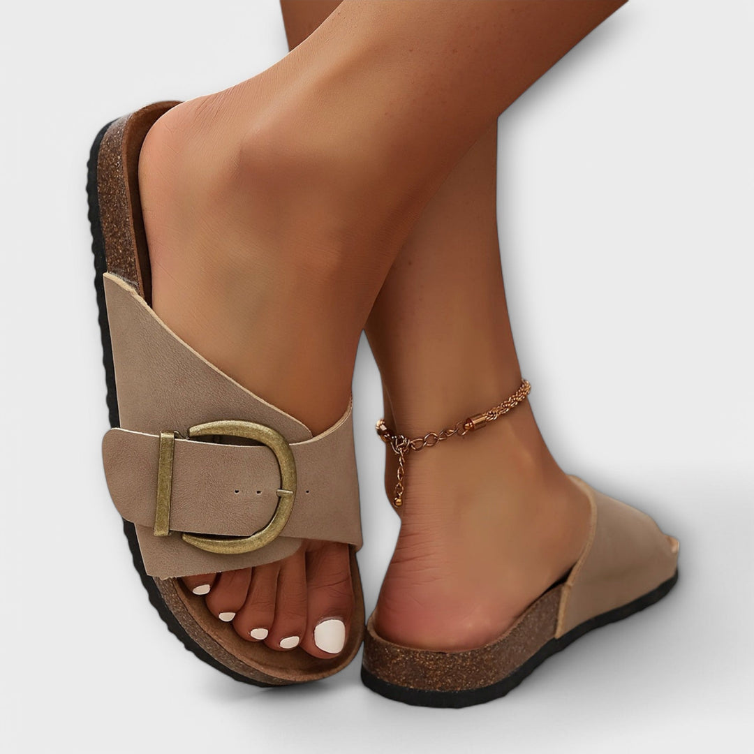 Margie - Dames Kork Pantoffels met Gespbandjes Ontwerp