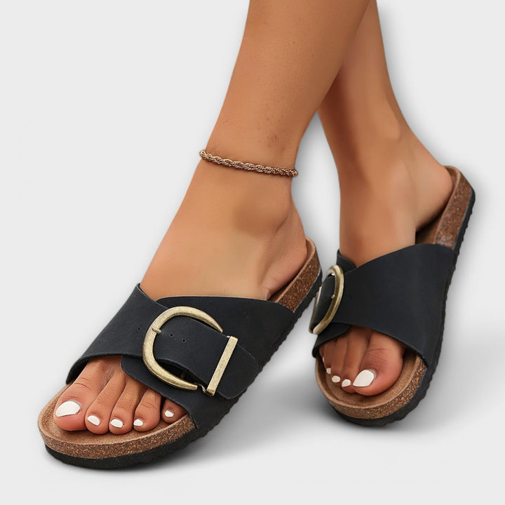 Margie - Dames Kork Pantoffels met Gespbandjes Ontwerp