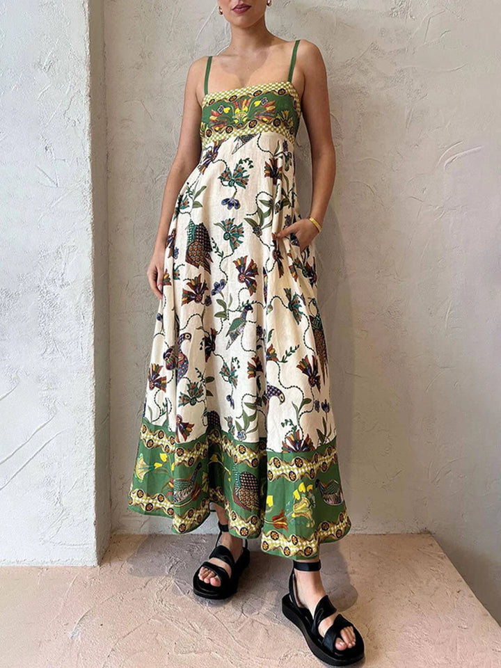 Grön blommig boho maxiklänning