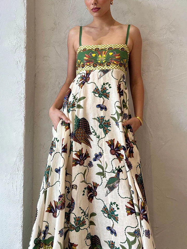 Grön blommig boho maxiklänning