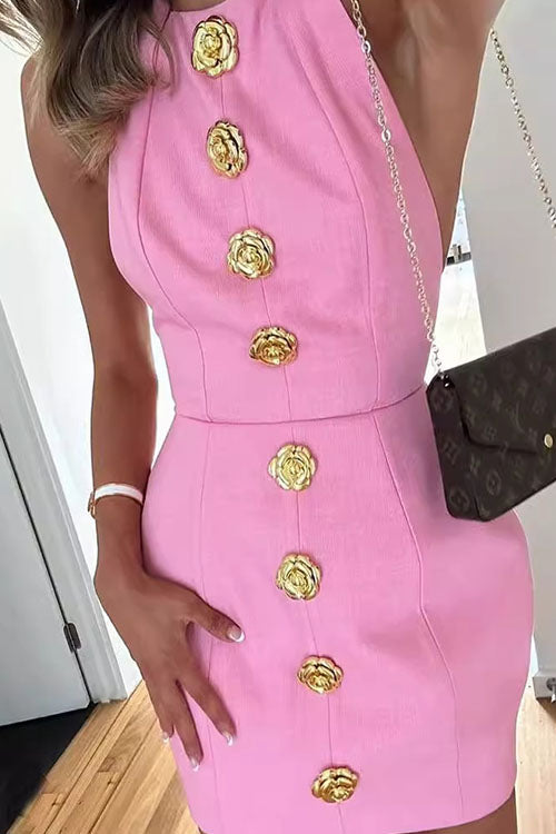 Lilliagirl Stylish Sleeveless Flower Button Dress