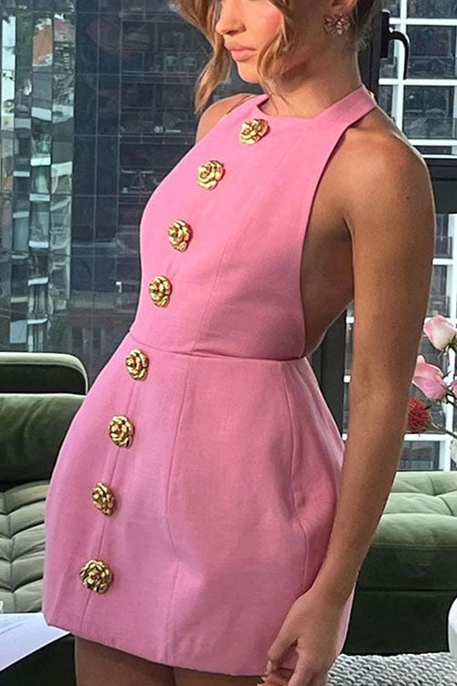 Lilliagirl Stylish Sleeveless Flower Button Dress