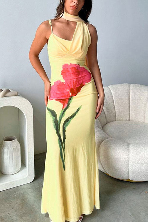 Rowangirl Högmidjad Slim-sittande Strumphållarklänning med Tryckt Design