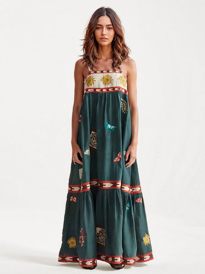 Boho Blommig Axelbandslös Maxiklänning