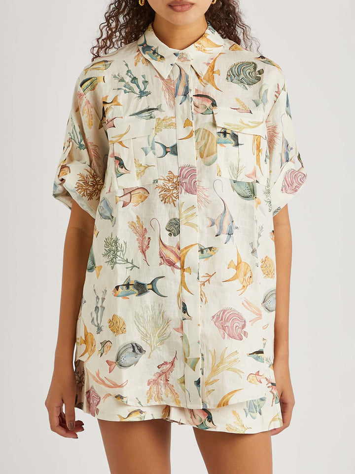 Coastal Breeze Relaxed Fit Skjorta &amp; Shorts Set