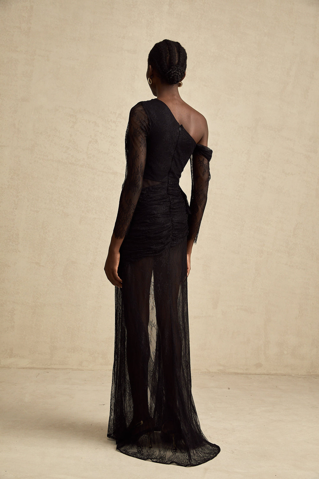 Jeanne black one-shoulder cut-out maxi dress