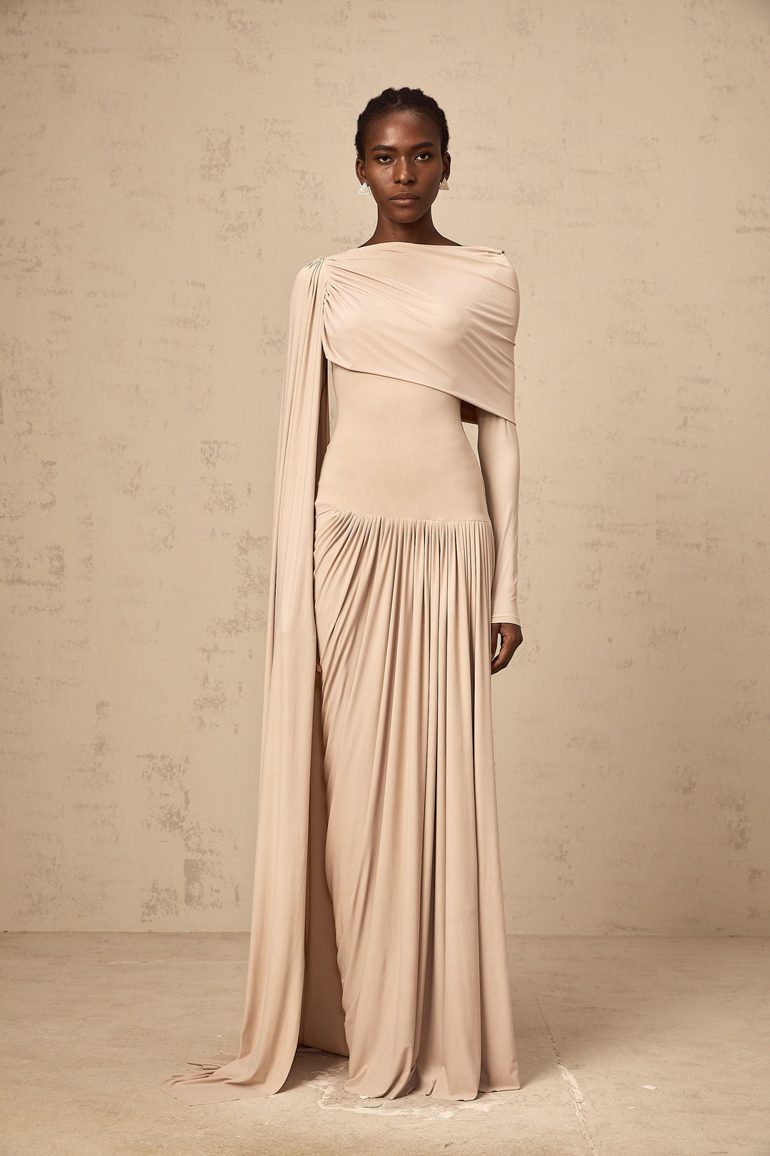 Gaëlle neutrals ribbon-design draped maxi dress