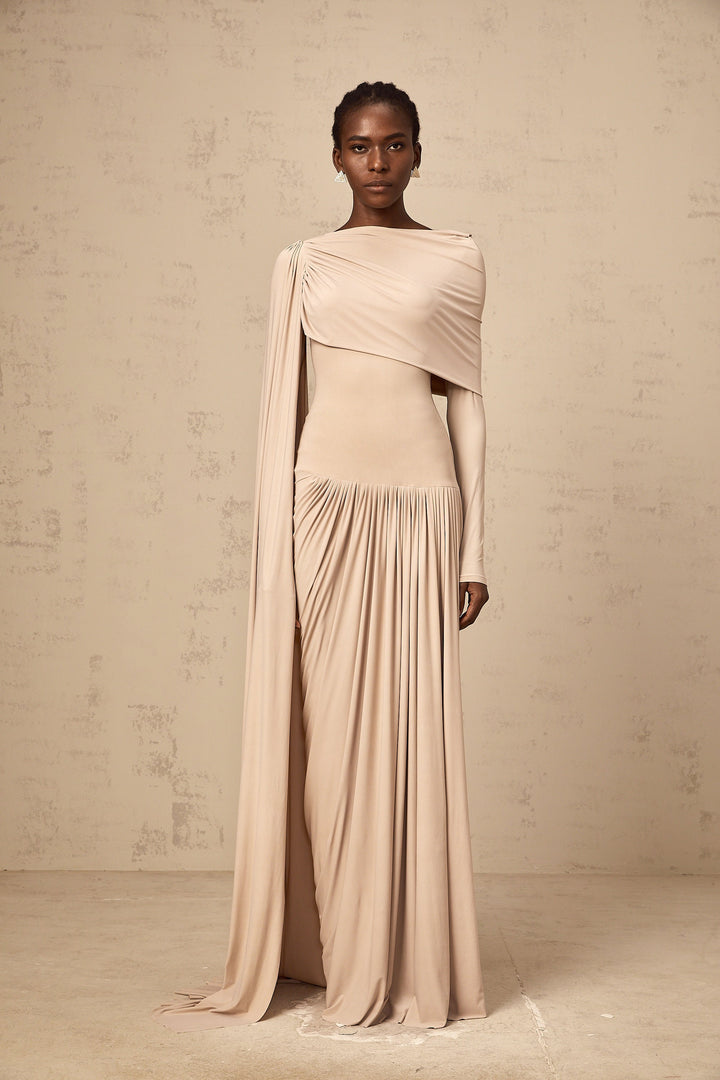 Gaëlle neutrals ribbon-design draped maxi dress