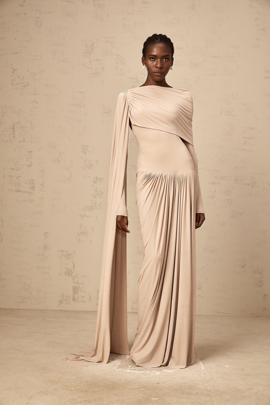 Gaëlle neutrals ribbon-design draped maxi dress