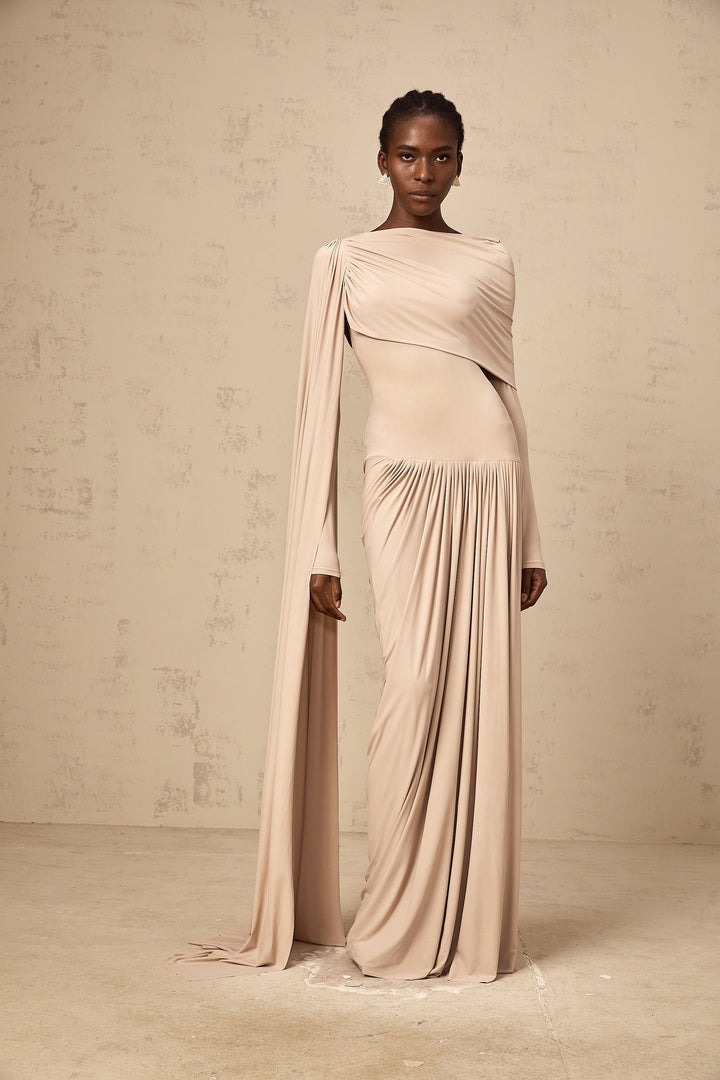 Gaëlle neutrals ribbon-design draped maxi dress