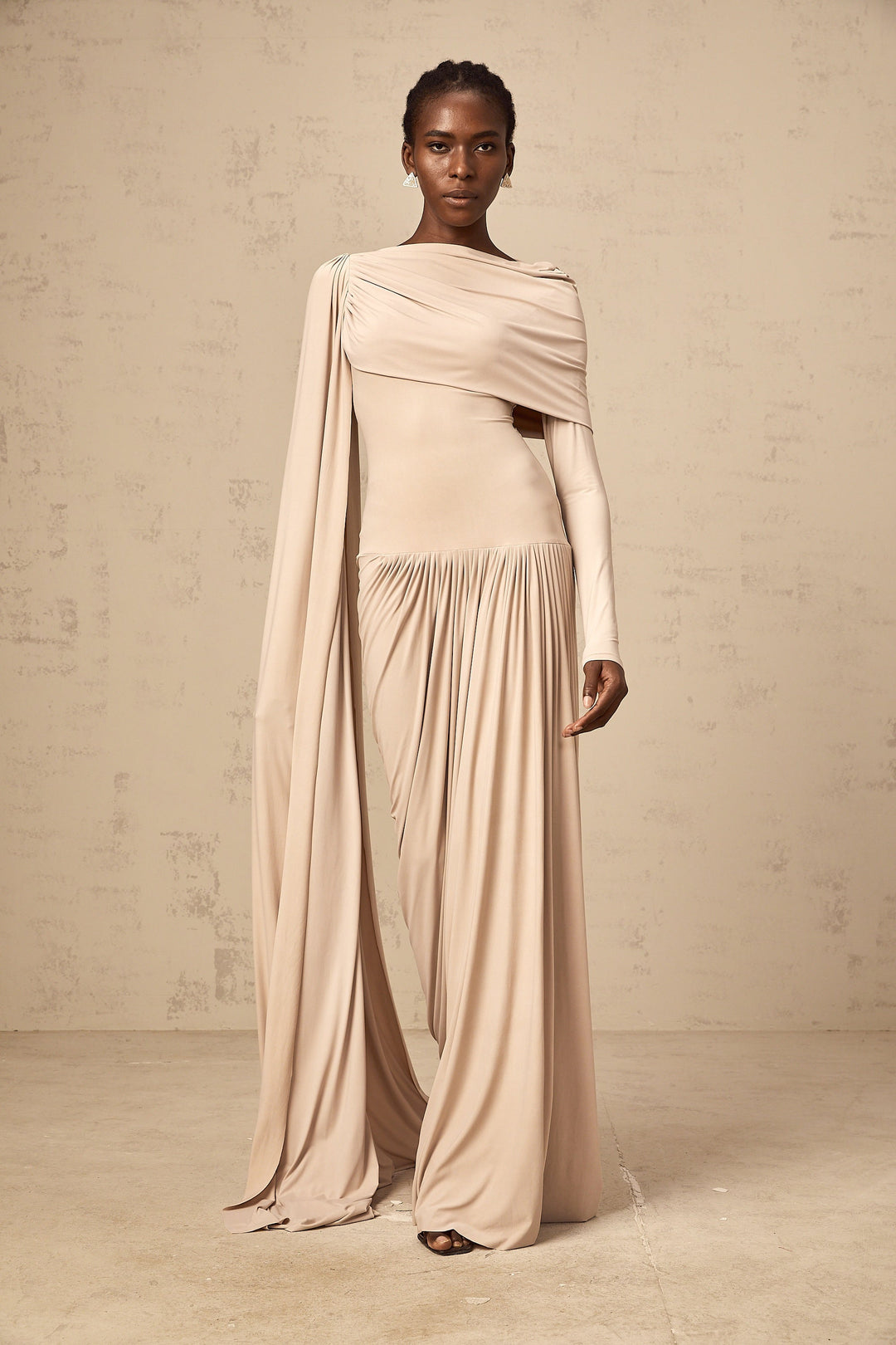 Gaëlle neutrals ribbon-design draped maxi dress