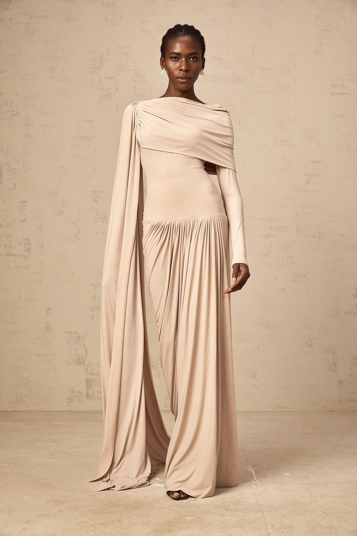 Gaëlle neutrals ribbon-design draped maxi dress