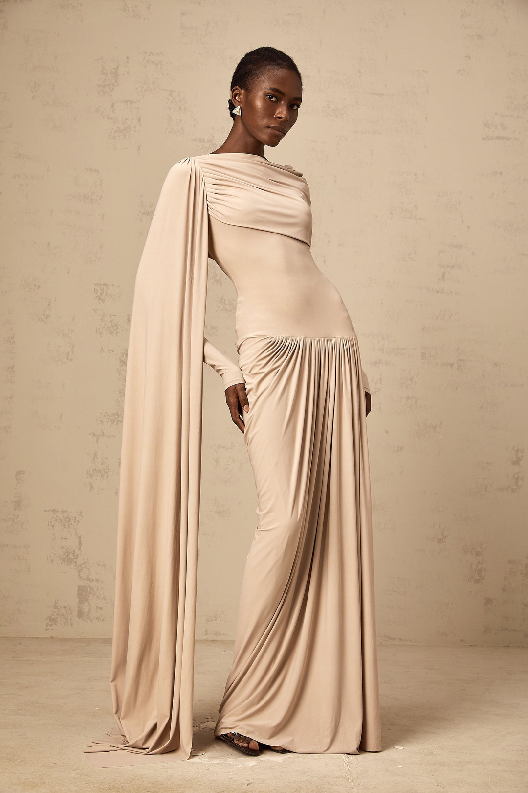 Gaëlle neutrals ribbon-design draped maxi dress