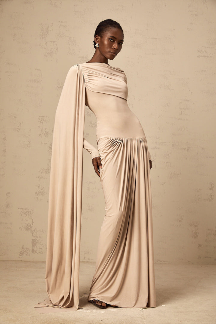 Gaëlle neutrals ribbon-design draped maxi dress