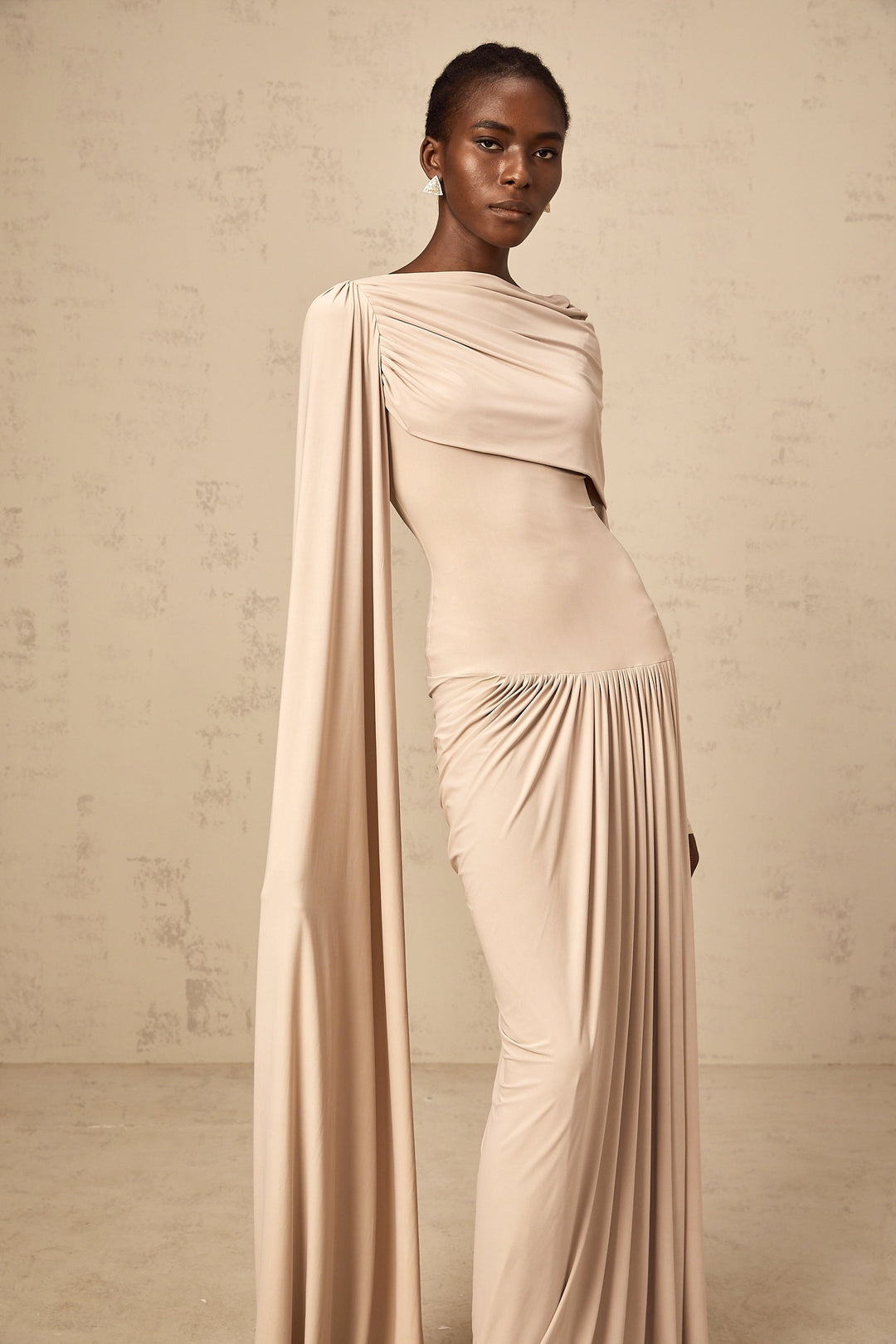 Gaëlle neutrals ribbon-design draped maxi dress