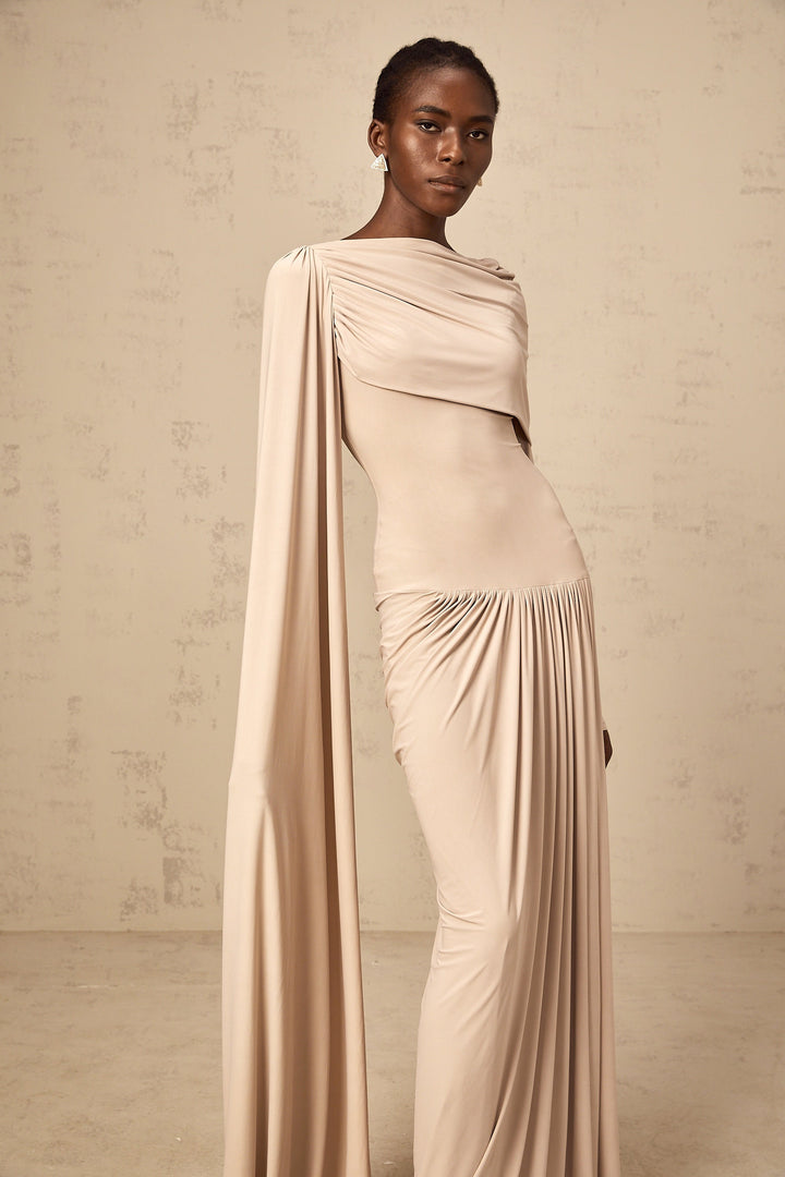Gaëlle neutrals ribbon-design draped maxi dress