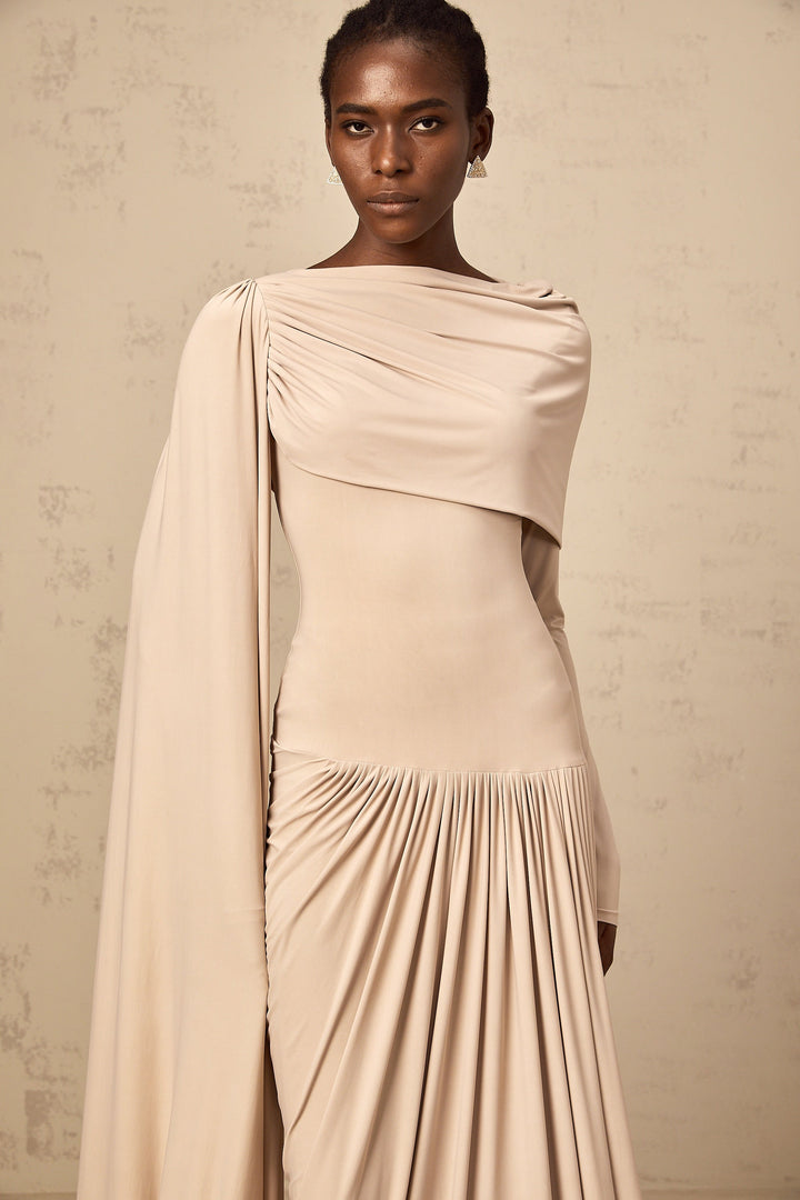 Gaëlle neutrals ribbon-design draped maxi dress