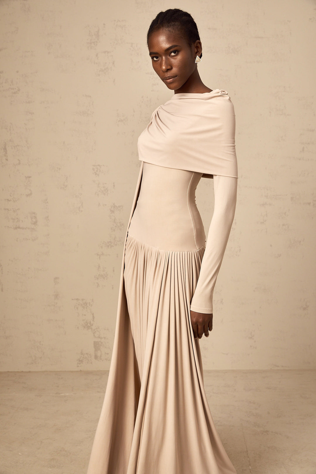 Gaëlle neutrals ribbon-design draped maxi dress