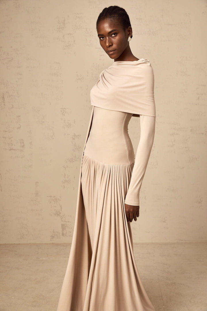Gaëlle neutrals ribbon-design draped maxi dress