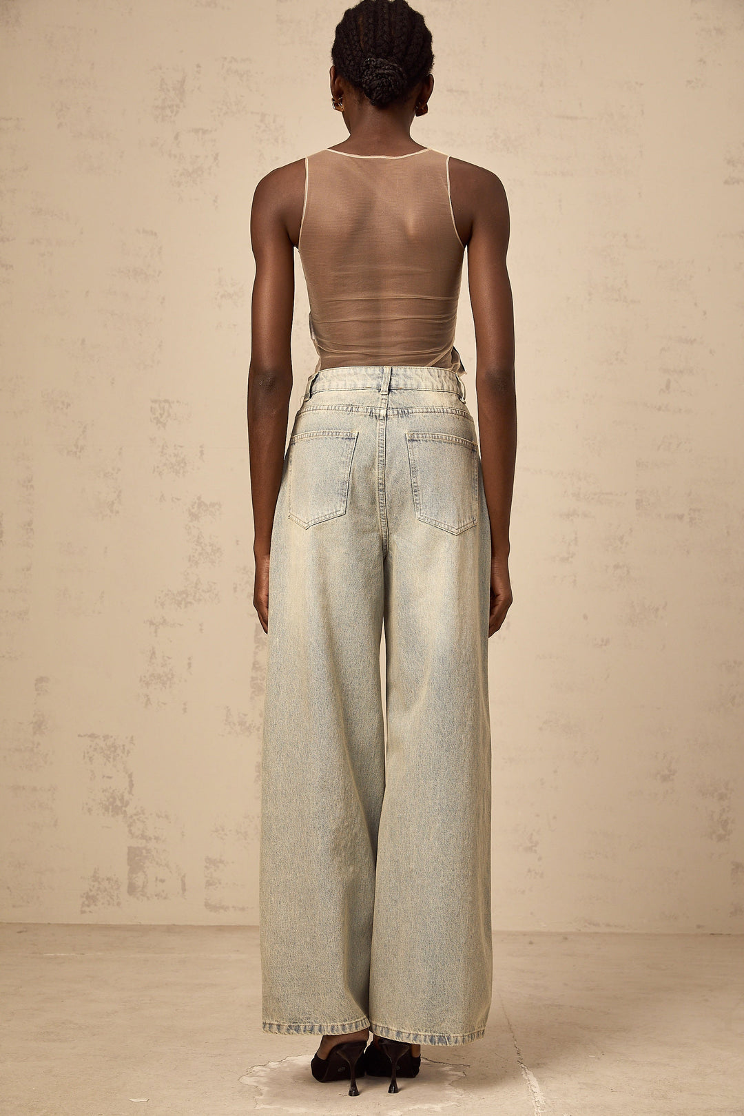 Sandrine blå denim halvtransparent body