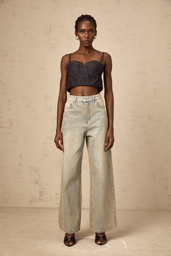 Irina ljusblå jeans med strassmönster