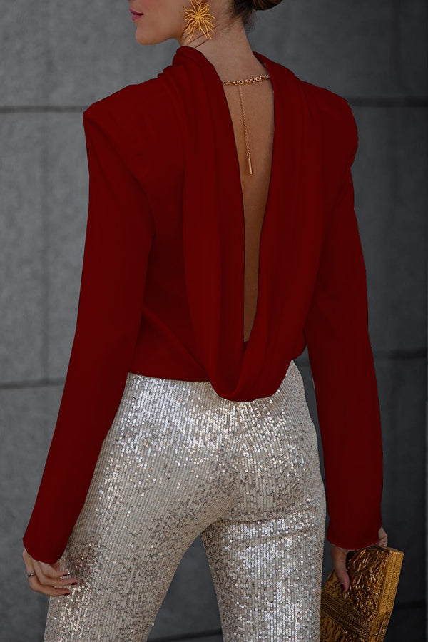 Secret of Elegance Blus med draperad krage och satinrygg