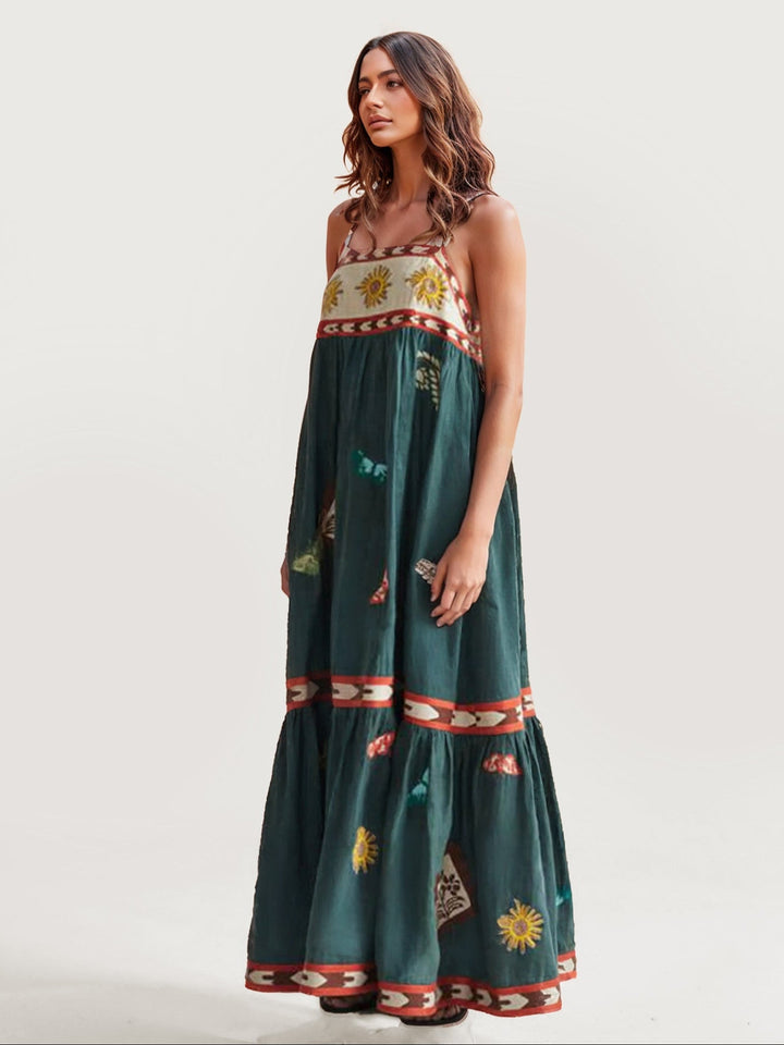 Boho Blommig Axelbandslös Maxiklänning