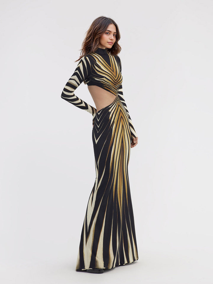 Randig utskuren bodycon maxiklänning