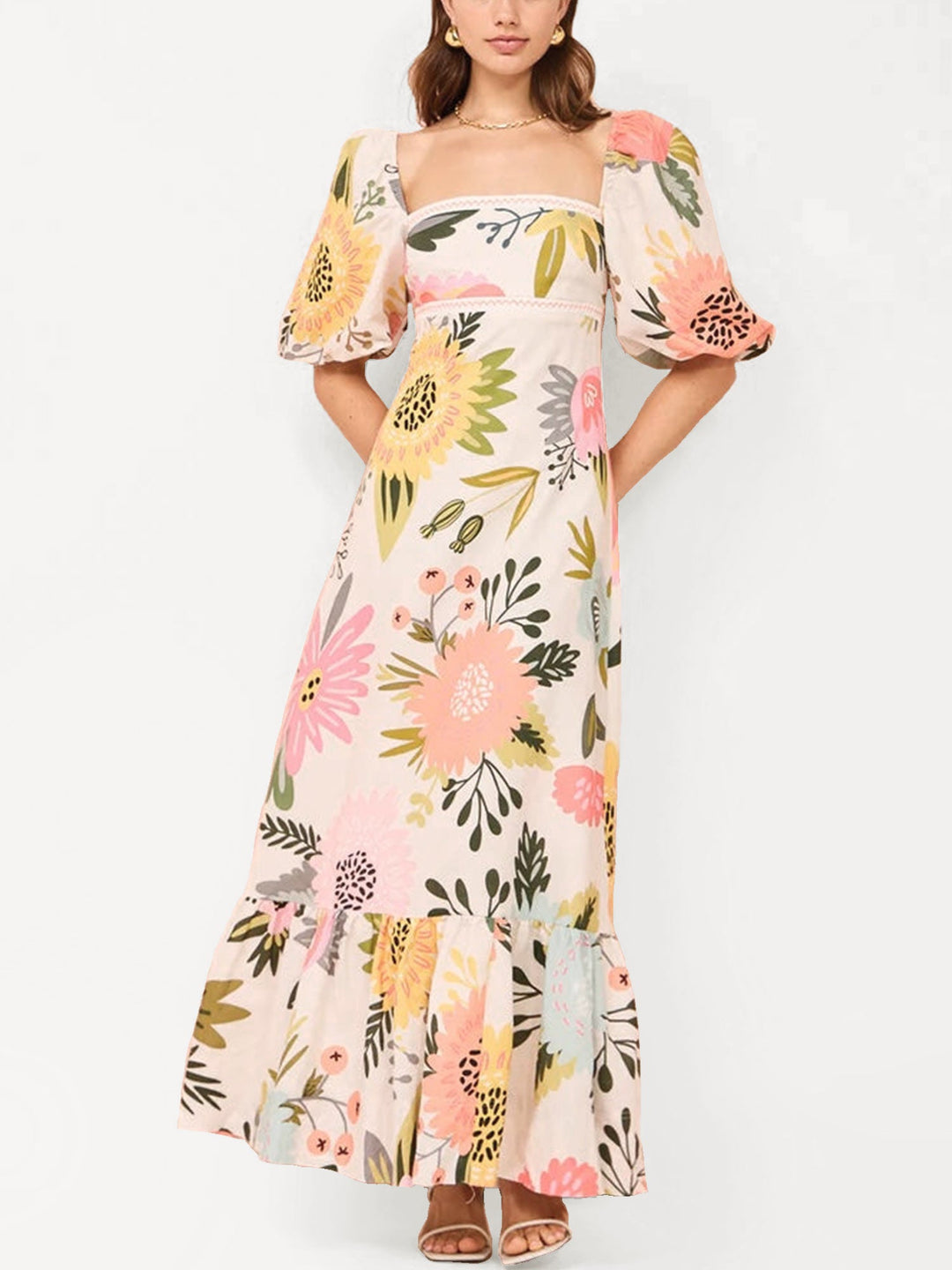 Boho Blommig Maxiklänning