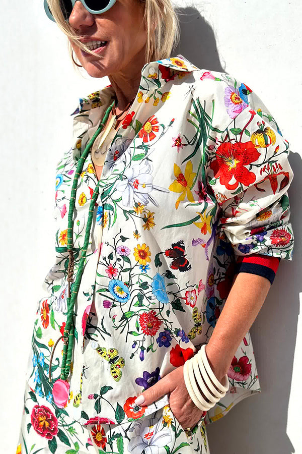 Fabulous Fiesta Satin Blommig Unikt Mönster Elastisk Midja Fickor Vida Benbyxor
