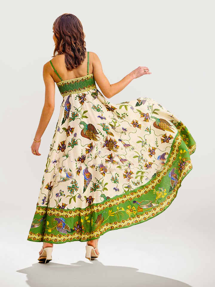 Grön blommig boho maxiklänning