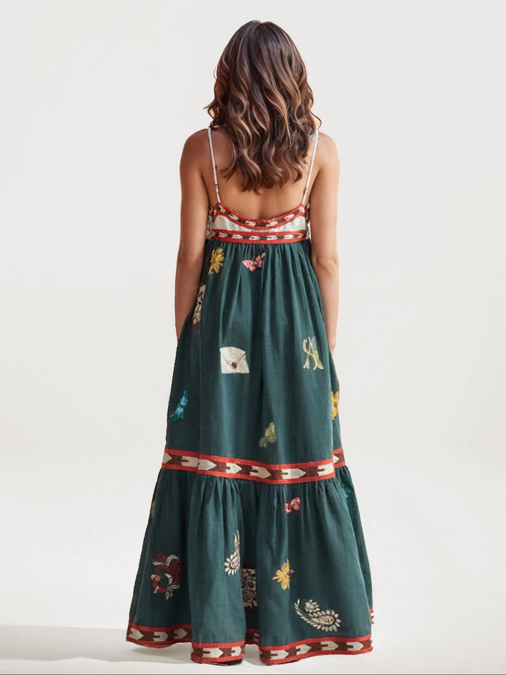 Boho Blommig Axelbandslös Maxiklänning