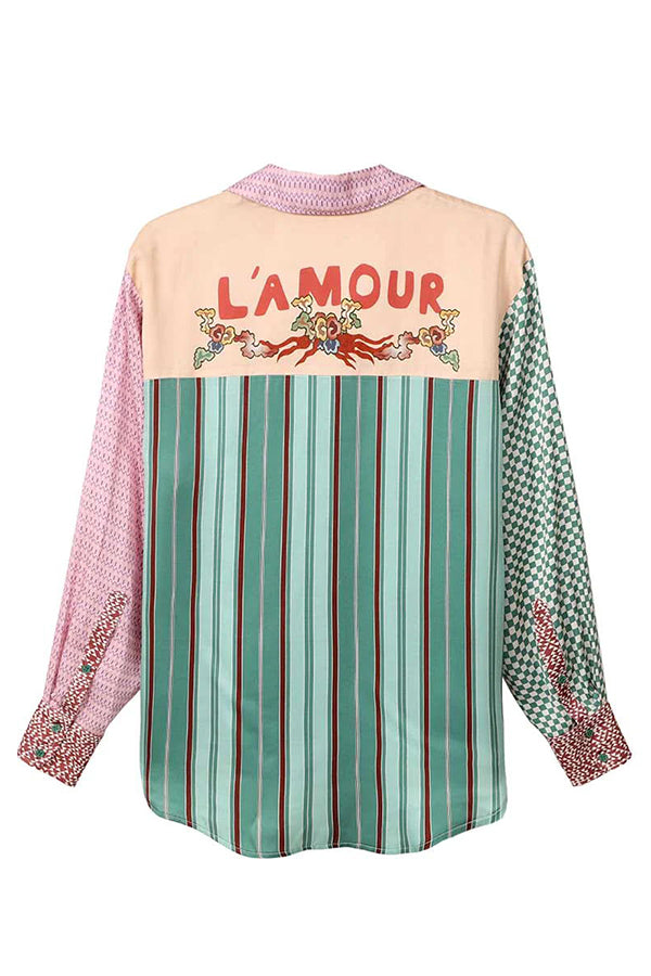 Dragon Season Unique Print Patchwork Pocketed Loose T-shirt