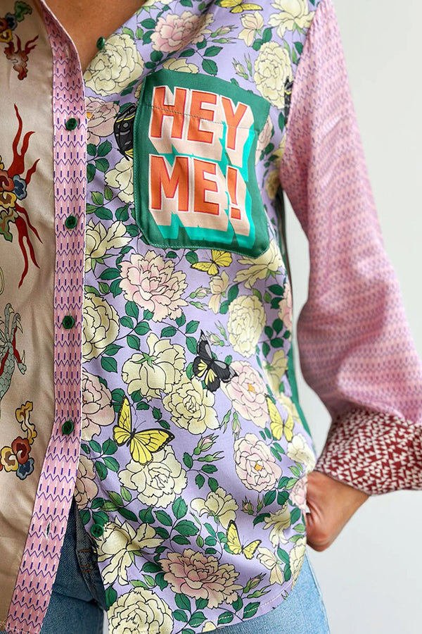 Dragon Season Unique Print Patchwork Pocketed Loose T-shirt