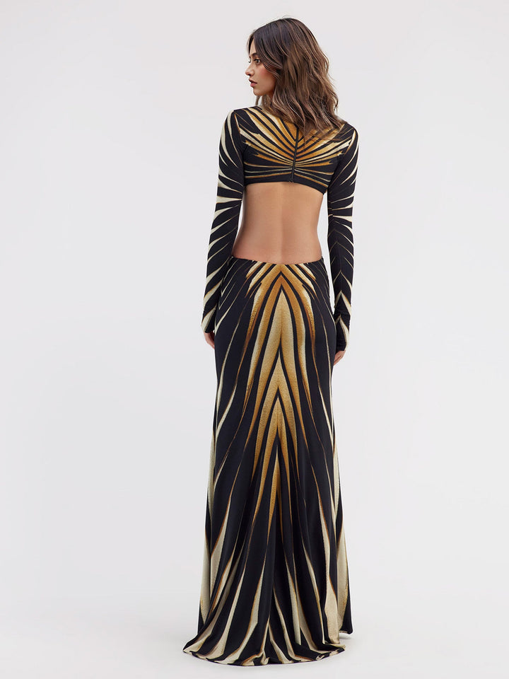 Randig utskuren bodycon maxiklänning