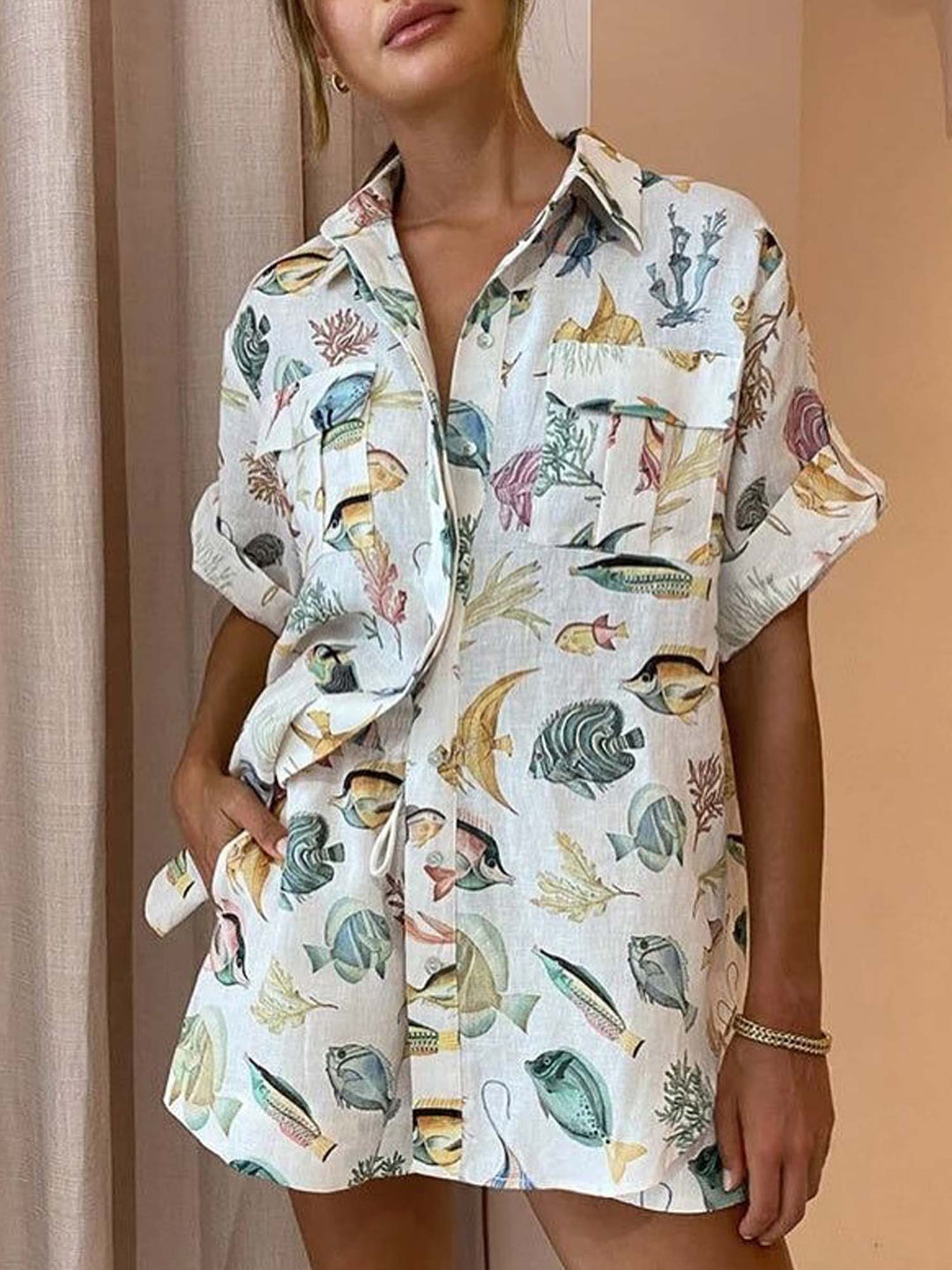 Coastal Breeze Relaxed Fit Skjorta &amp; Shorts Set