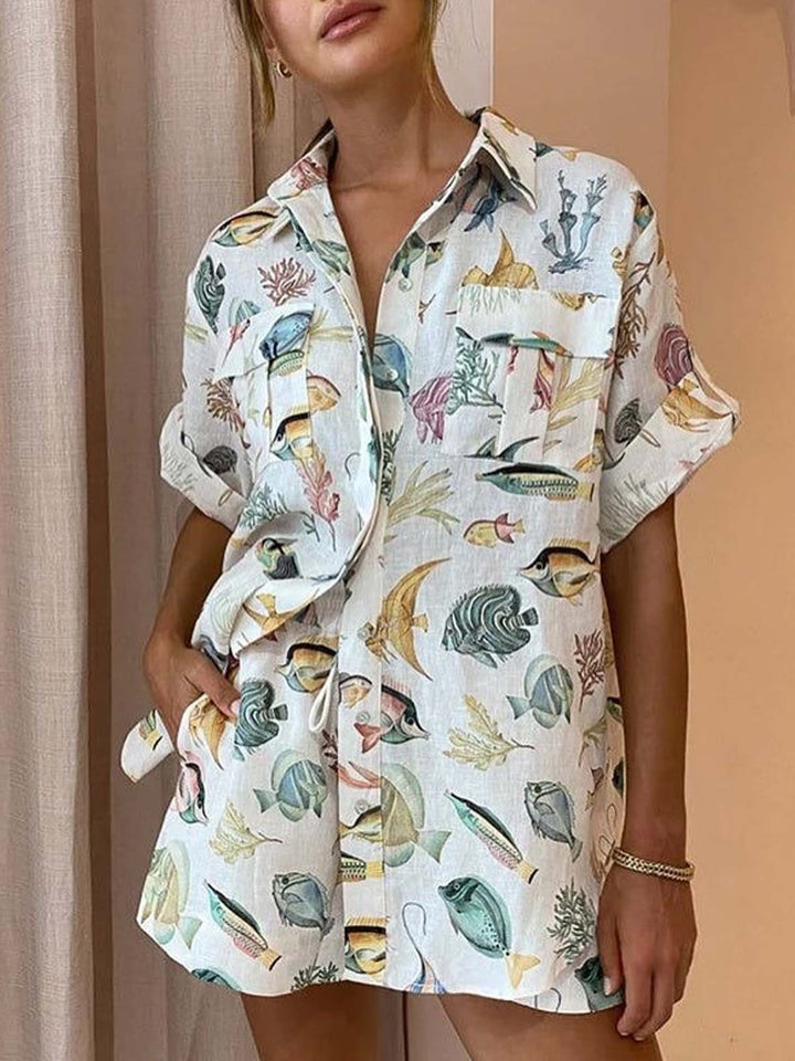 Coastal Breeze Relaxed Fit Skjorta &amp; Shorts Set