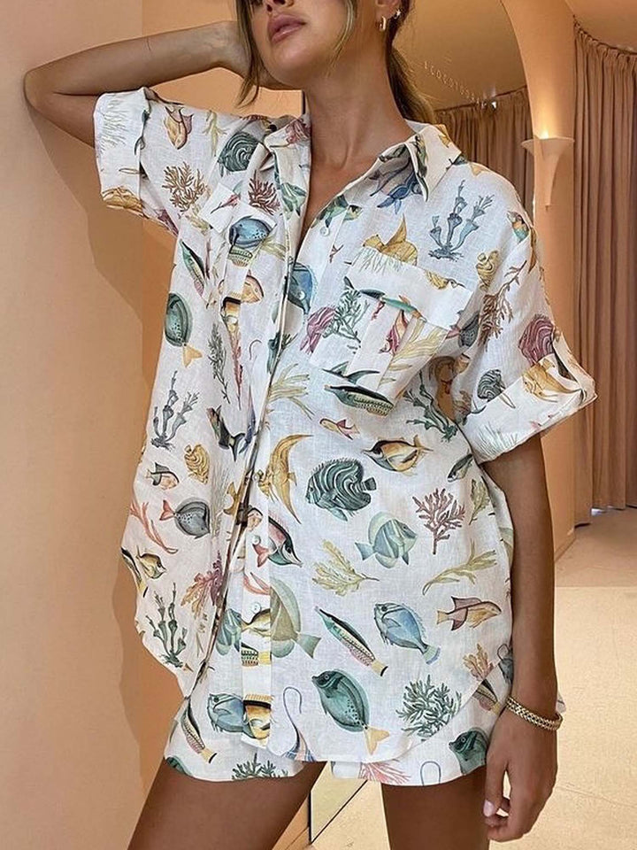 Coastal Breeze Relaxed Fit Skjorta &amp; Shorts Set