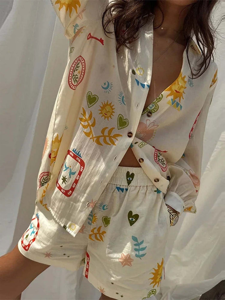 Sunlit Harmony Mönstrad Skjorta &amp; Shorts Set