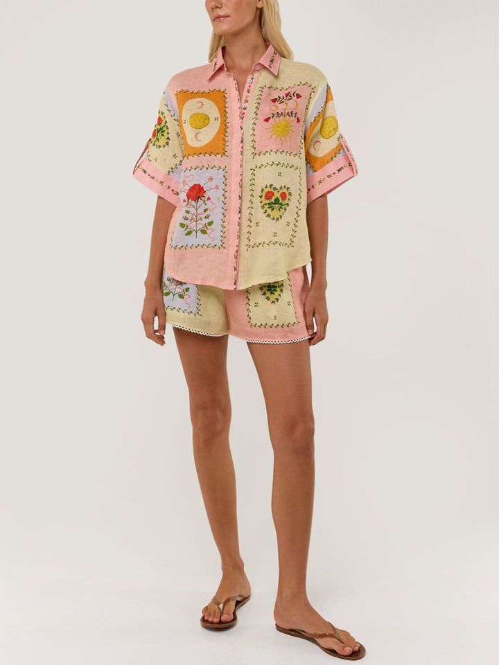 Citrus Garden Broderad Skjorta &amp; Shorts Set