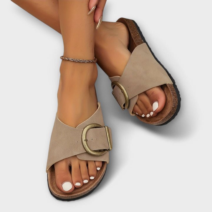 Margie - Dames Kork Pantoffels met Gespbandjes Ontwerp