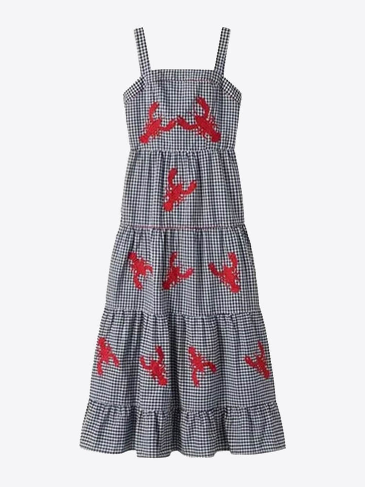 Blommig ginghamklänning i maxi