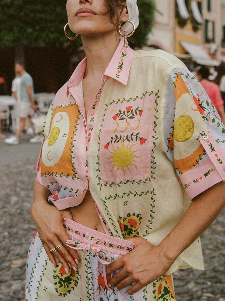 Citrus Garden Broderad Skjorta &amp; Shorts Set