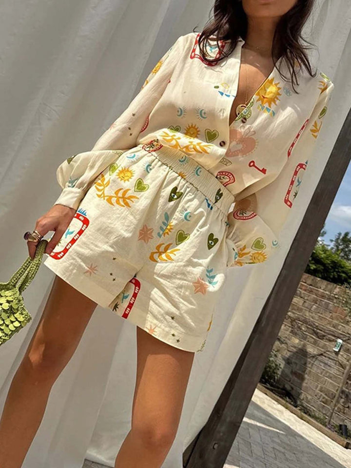 Sunlit Harmony Mönstrad Skjorta &amp; Shorts Set