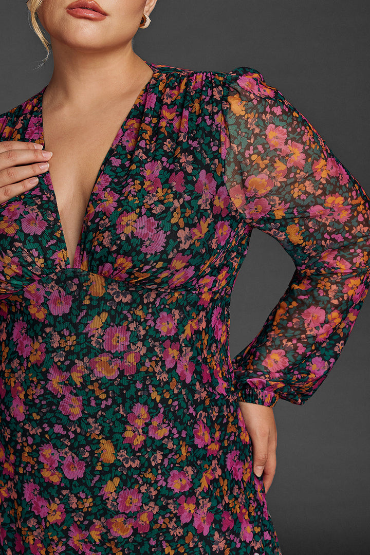 Curveins Plus Size Blommig Ärmlös Layered Maxiklänning 