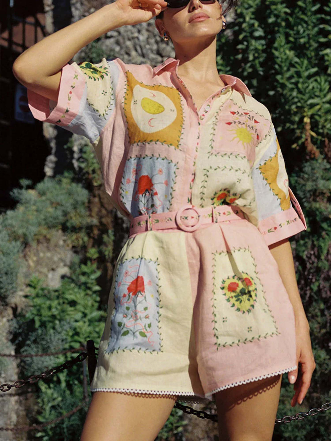 Citrus Garden Broderad Skjorta &amp; Shorts Set