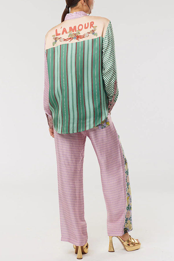 Dragon Season Unique Print Patchwork Pocketed Loose T-shirt