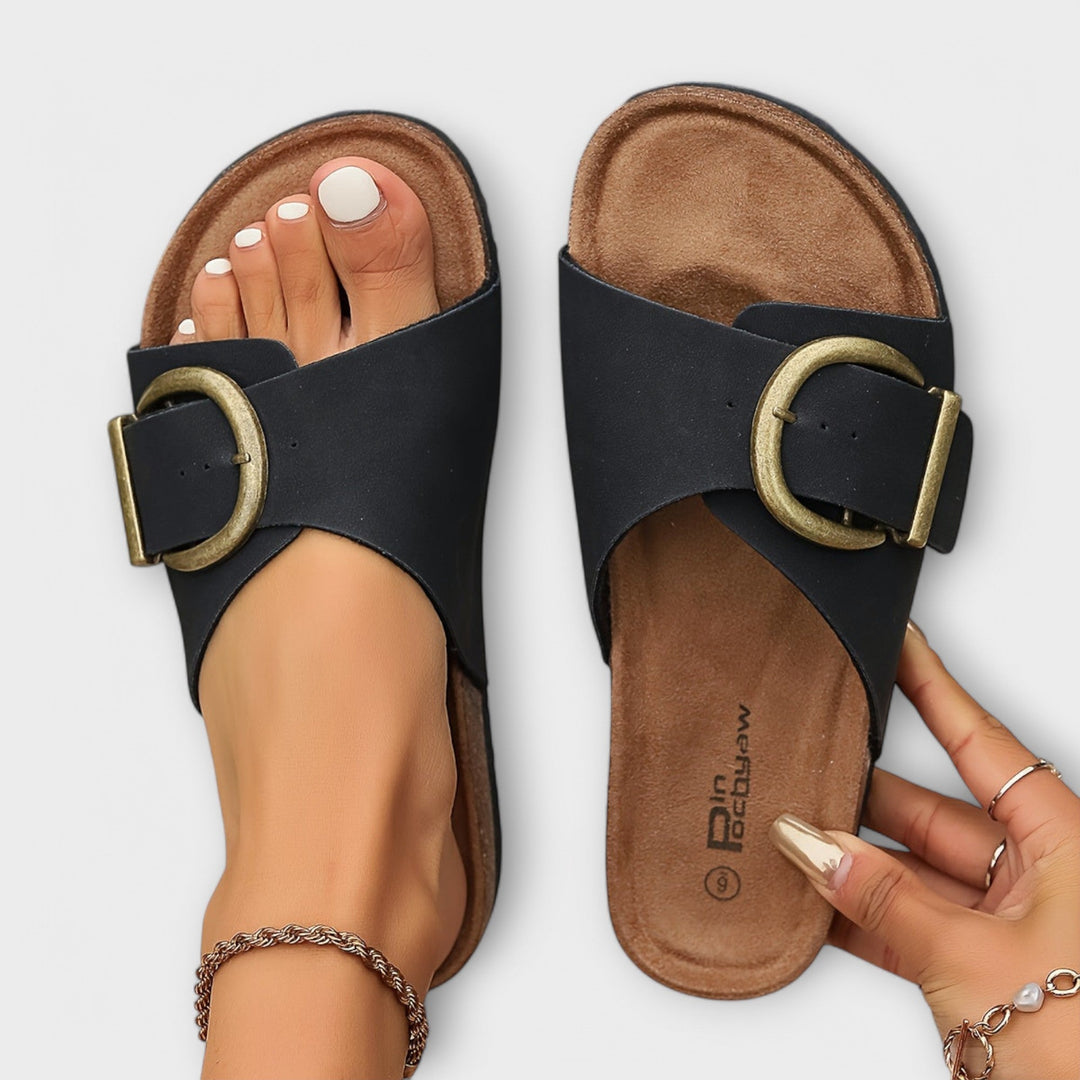 Margie - Dames Kork Pantoffels met Gespbandjes Ontwerp