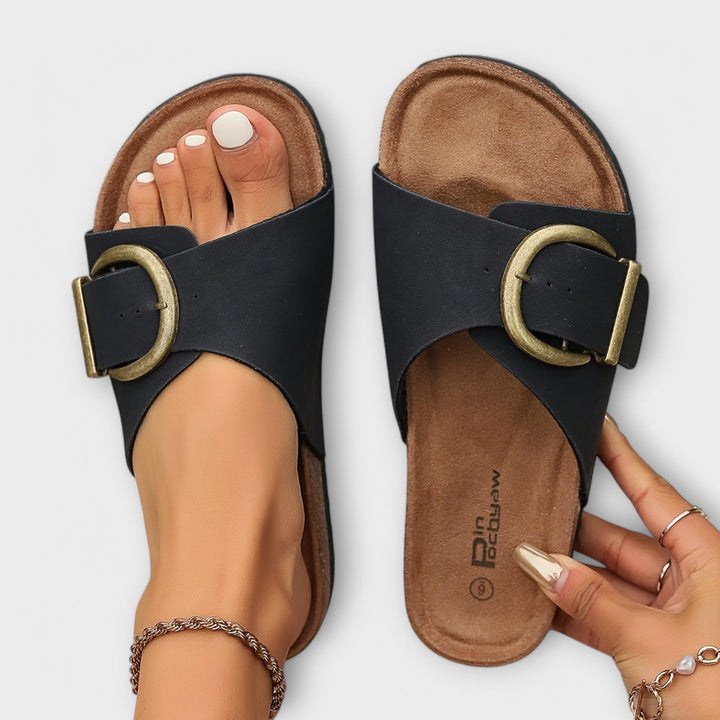 Margie - Dames Kork Pantoffels met Gespbandjes Ontwerp
